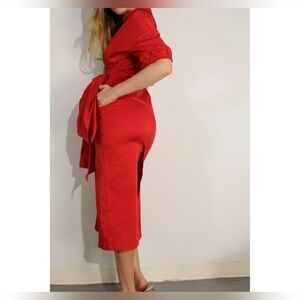 #59486 🛑S,M,L HIGH END Fabulous Stylish Red Wrap Midi Dress